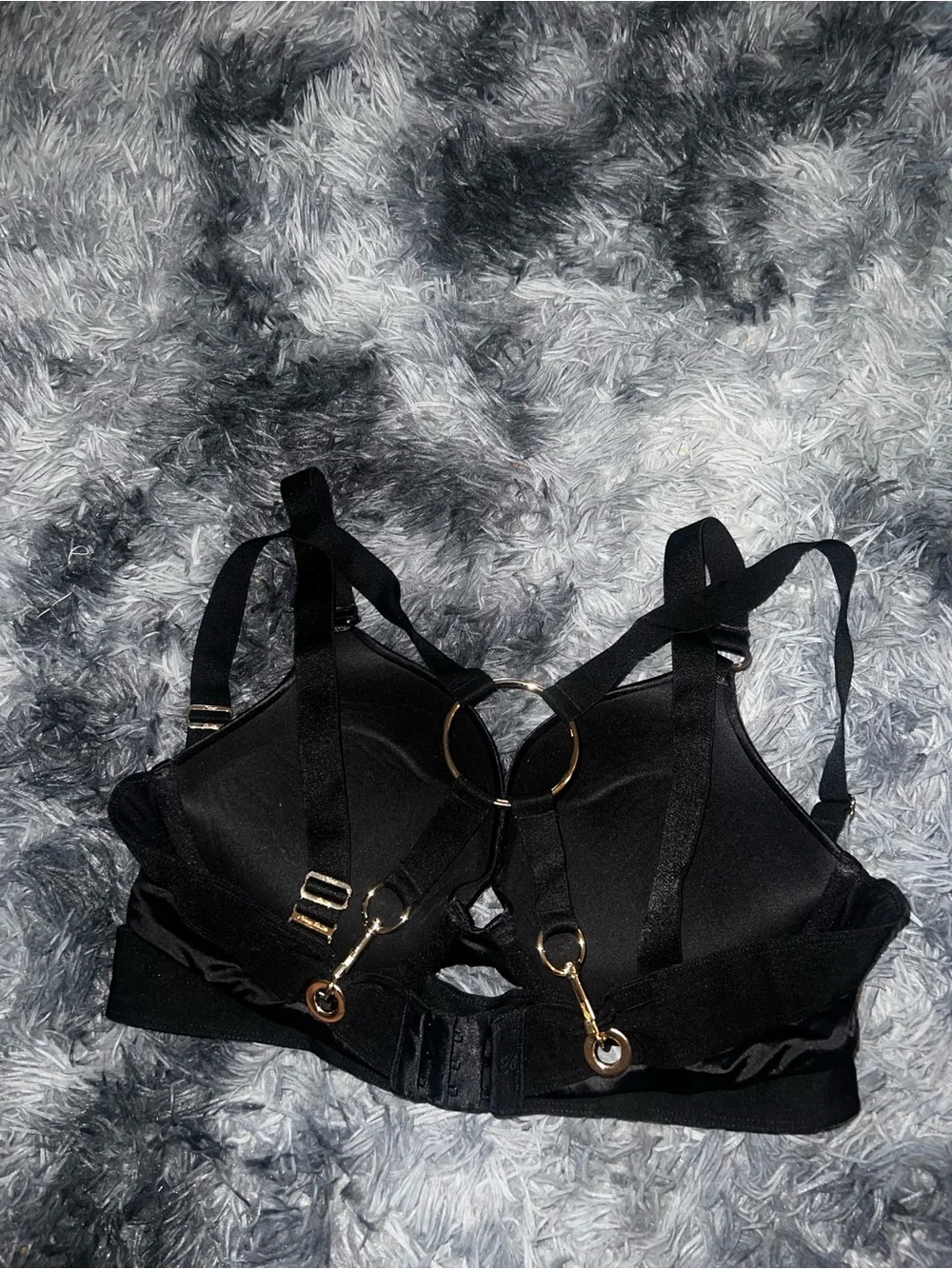 Black Satin Strappy Bra & High-Waist Garter Bikini Set Ava Rare set